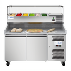 Thumbnail image #1 for KoolMore Commercial Granite Top Refrigerated Pizza Prep Counter with Refrigerated Condiment Rail, 59.3 Inch Wide, 2-Door