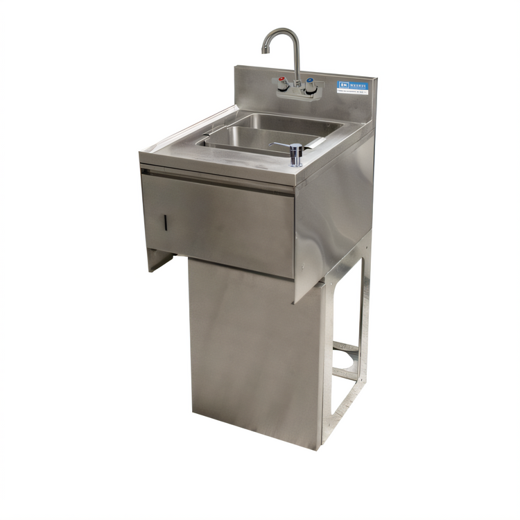 Product image #1 for BK Resources Slimline Underbar Dump Sink with Splash-Mount Faucet, Soap Dispenser and Towel Dispenser, 15-1/2 Inch Wide