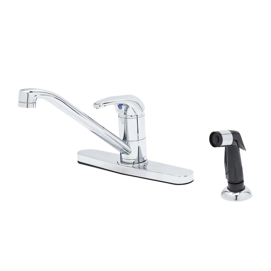 Product image #1 for T&S Brass Single Lever Deck Mount Faucet, 8-Inch Centers, 9-Inch Swivel Spout, Side Spray, Vandal-Resistant Aerator
