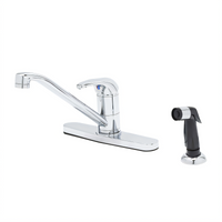 T&S Brass Single Lever Deck Mount Faucet, 8-Inch Centers, 9-Inch Swivel Spout, Side Spray, Vandal-Resistant Aerator
