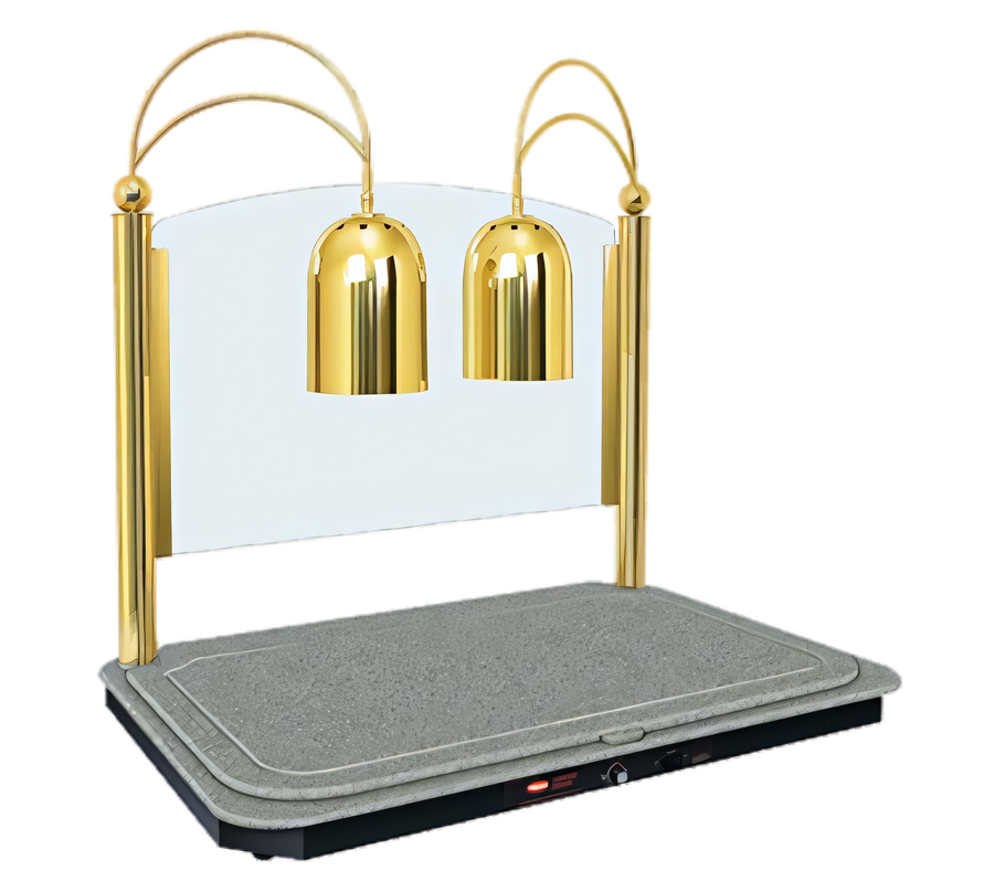 Product image #1 for Hatco Decorative Freestanding Carving Station with Heated Stone Base, 2 Heat Lamps, Sneeze Guard, and 36 x 24 Cutting Board