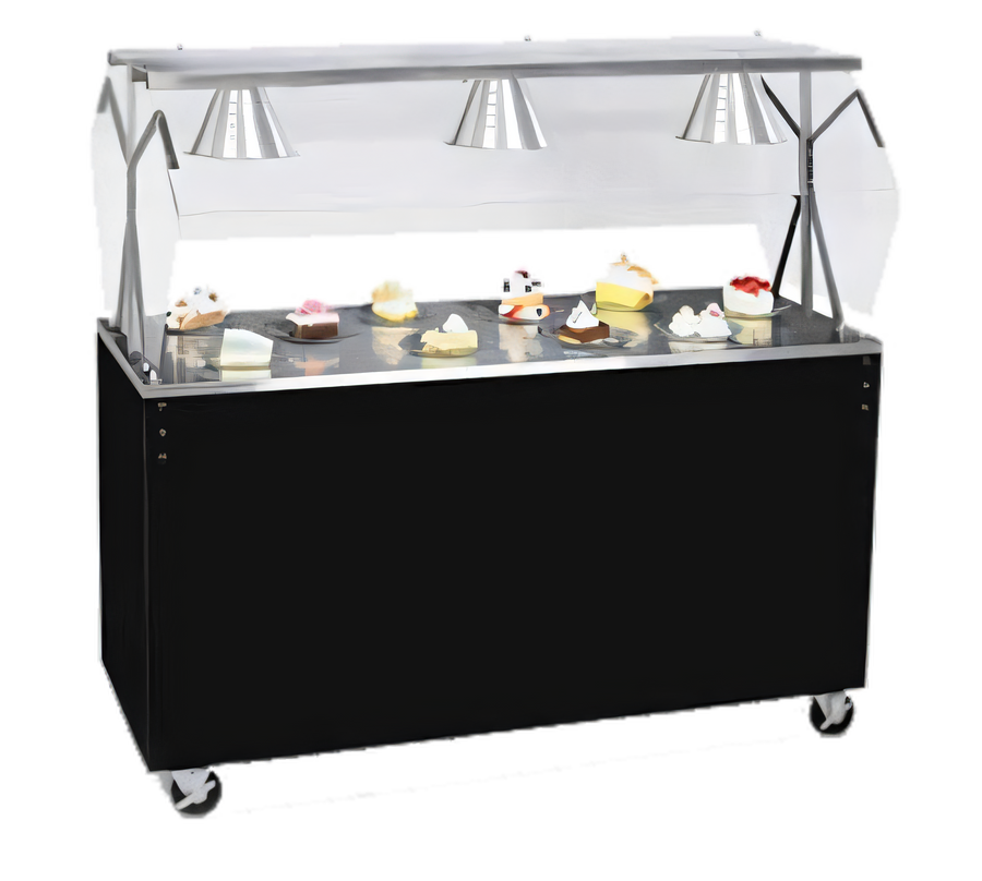 Product image #1 for Vollrath 2-Series Affordable Portable 46-Inch Mobile 3-Pan Non-Refrigerated Cold Food Station with Buffet Breath Guard and Sliding Door Storage Base