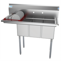 KoolMore 45-Inch 3-Compartment Commercial Sink with Left Drainboard and Backsplash