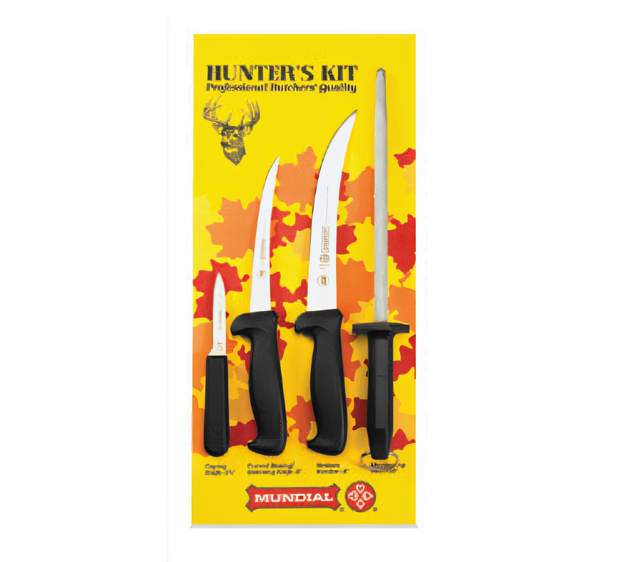Product image #1 for Mundial 4-Piece Hunter's Knife Set with Black Handles and Sharpening Steel