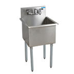 Thumbnail image #1 for BK Resources BK8BS-1-1821-14 1-Compartment Stainless Steel Sink, 18" x 21" x 14" Bowl, 8" Backsplash, Legs, No Drainboards