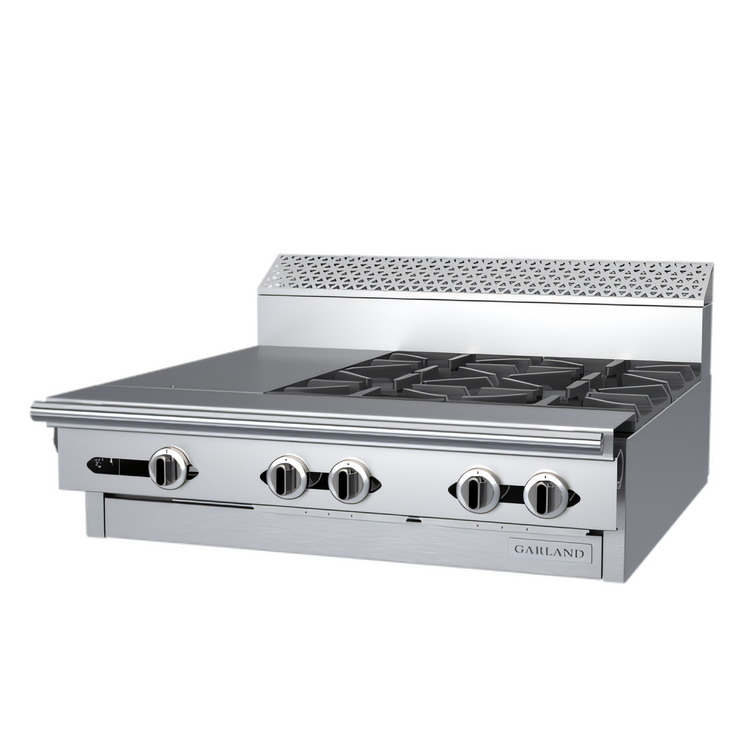 Product image #1 for Garland Cuisine 36-Inch Heavy Duty Gas Combination Top Range with Modular Top, 4 Open Burners and 12-Inch Hot Top