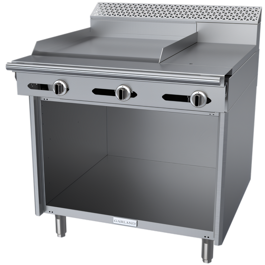 Product image #1 for Garland Cuisine Series 36-Inch Heavy Duty Gas Combination Top Range with 24-Inch Left Griddle, 12-Inch Hot Top, and Open Storage Base