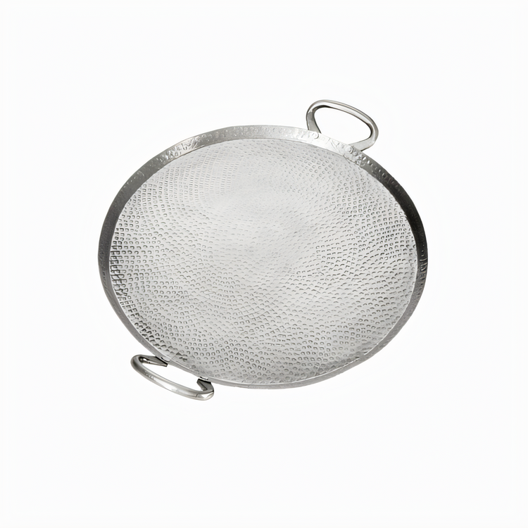Product image #1 for 17-Inch Round Stainless Steel Hammered Finish Griddle Plate with Handle