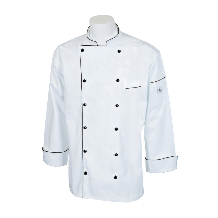 Product image #1 for Mercer Culinary Renaissance Men's Traditional Neck Chef Jacket with Full Black Piping, X-Small