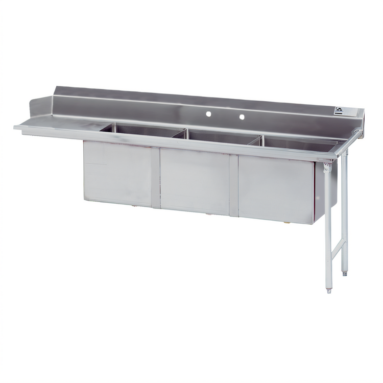 Product image #1 for Advance Tabco 66-Inch Right-Hand 3-Compartment Sink Dishtable with 6-Inch Drainboard and 16-Gauge 304 Stainless Steel Top