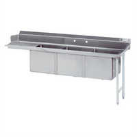 Advance Tabco 66-Inch Right-Hand 3-Compartment Sink Dishtable with 6-Inch Drainboard and 16-Gauge 304 Stainless Steel Top