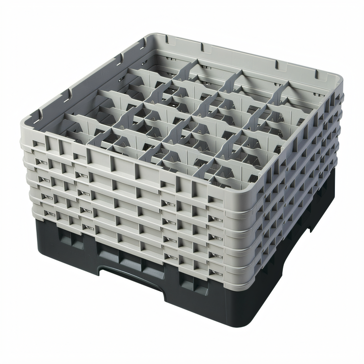 Product image #2 for Cambro Camrack Full-Size 16-Compartment Glass Rack with 5 Soft Gray Extenders, Black