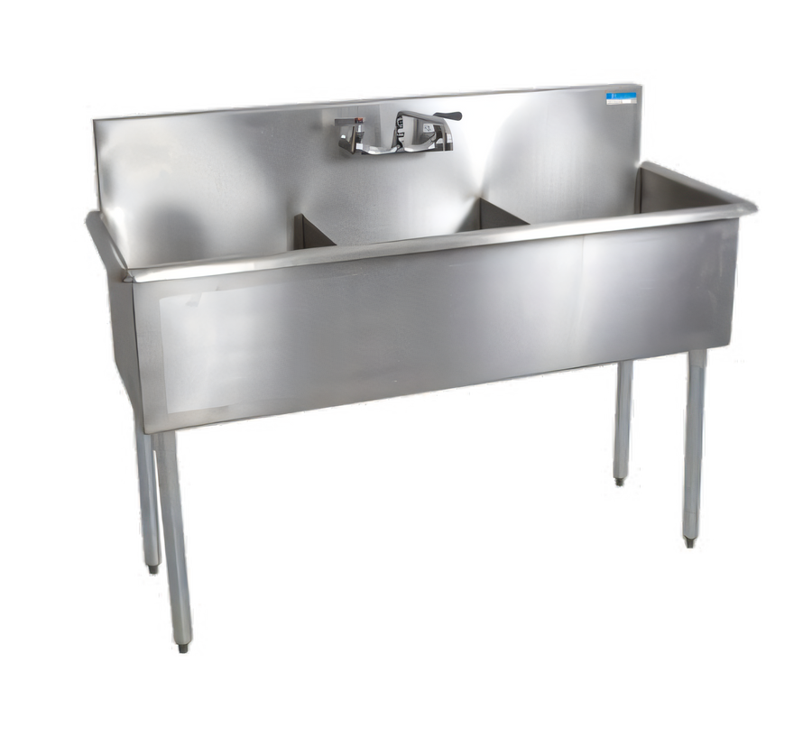 Product image #1 for BK Resources 39-Inch Three-Compartment Budget Stainless Steel Sink with 8-Inch Backsplash and Legs