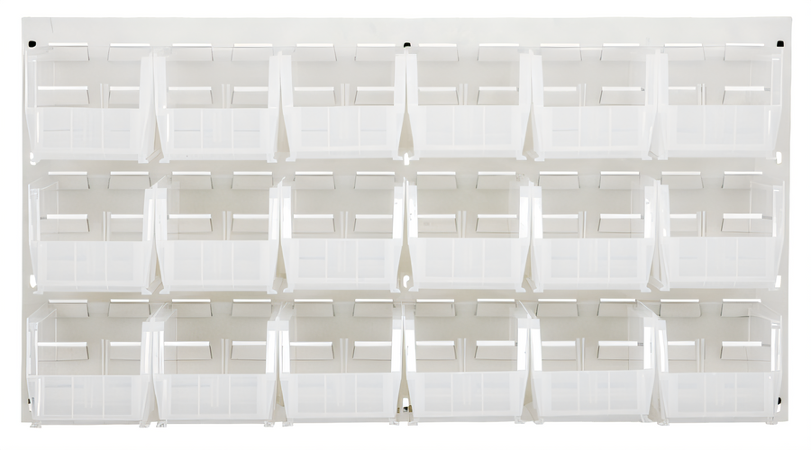 Product image #1 for Quantum Wall-Mounted Louvered Panel Starter Unit with 18 Clear Bins, 36 x 11 x 19 Inches
