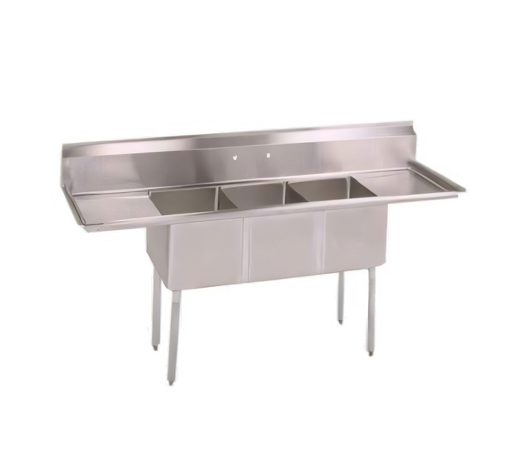Product image #1 for John Boos E-Series 3-Compartment Stainless Steel Sink with Left and Right Drainboards, 66-Inch Wide