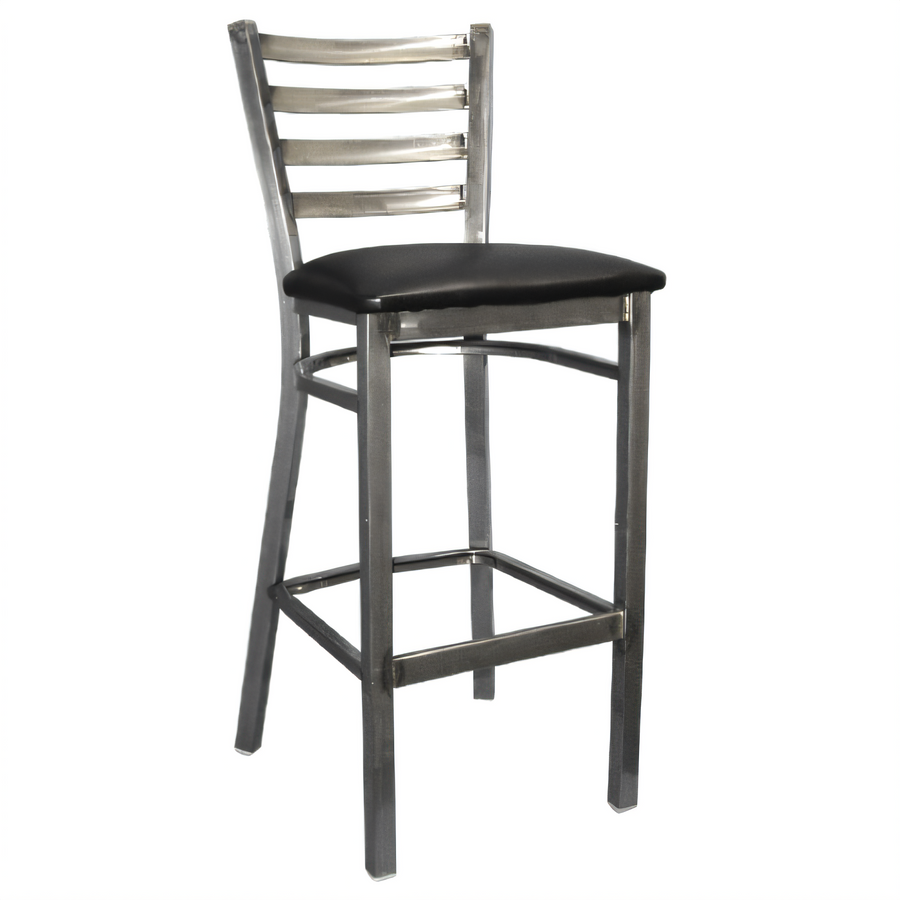 Product image #1 for Commercial Ladder Back Bar Stool with Black Upholstered Seat and Clear Coat Frame