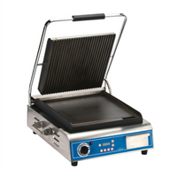 Globe Deluxe 14-Inch Countertop Electric Single Sandwich/Panini Grill with Combo Cast Iron Plates