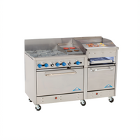 60-Inch Stainless Steel Gas Range with 4 Star Burners, 24-Inch Griddle, 12-Inch Char-Broiler, and Double Ovens