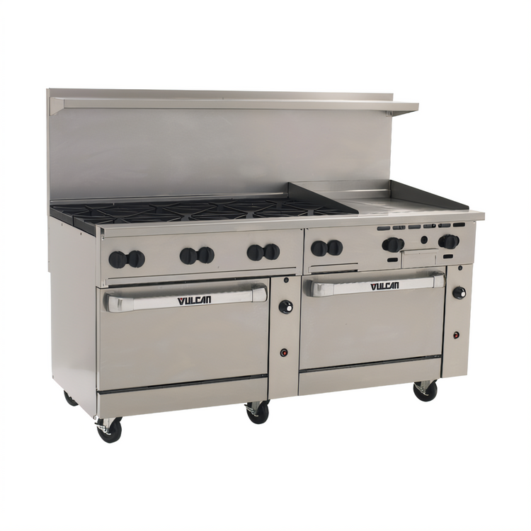 Product image #1 for Vulcan Endurance 72-Inch Gas Restaurant Range with 8 Burners, 24-Inch Griddle, and 2 Standard Ovens