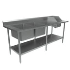 Thumbnail image #1 for BK Resources BKPT-2-3084S-L 84" x 30" 16-Gauge 304 Stainless Steel Sink Table, Two Prep Bowls and Handsink, Left-Side, Open Base