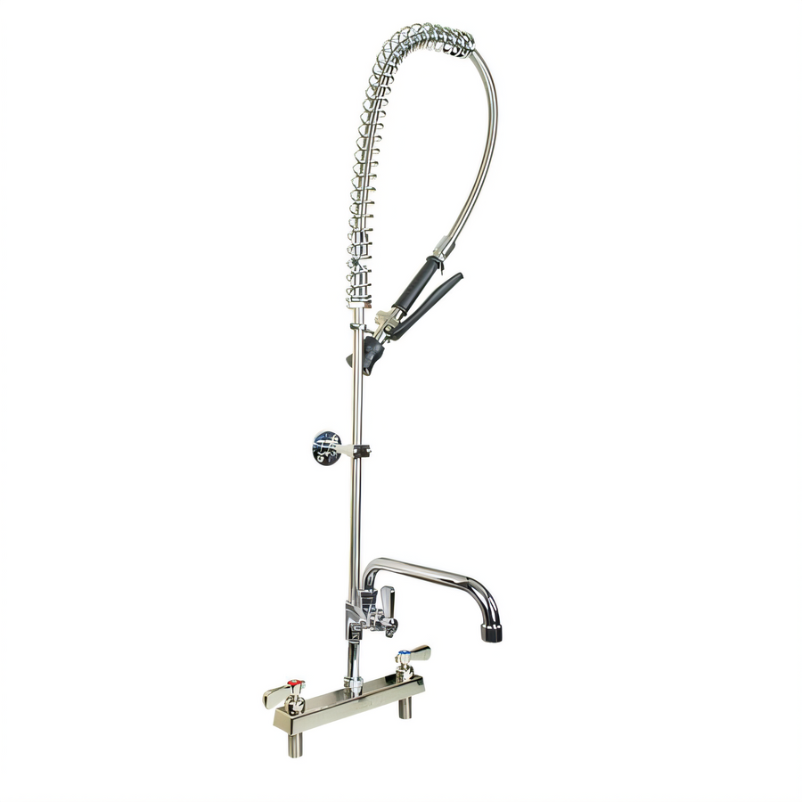 Product image #1 for BK Resources Evolution Deck-Mount Pre-Rinse Assembly with Add-On Faucet and 12-Inch Swing Spout, 8-Inch On Center