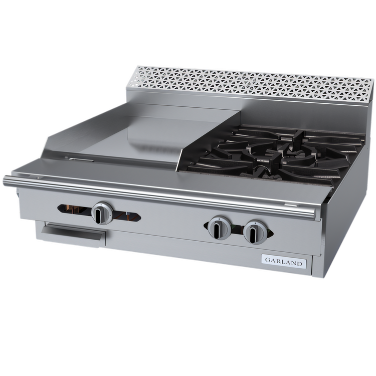 Product image #1 for Garland Cuisine C36-4M 36-Inch Heavy Duty Natural Gas Modular Top Range with 2 Open Burners Right and 18-Inch Griddle Left