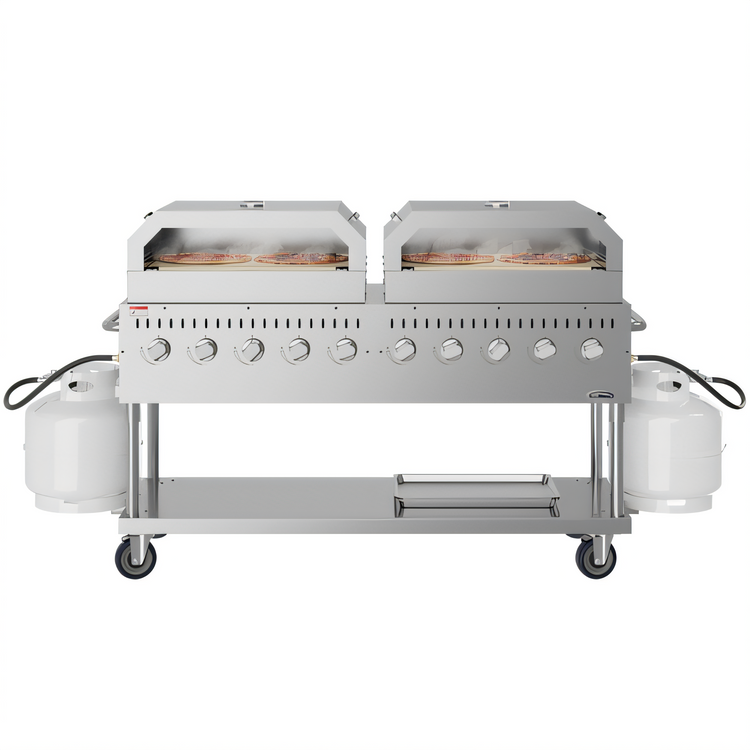 Product image #1 for KoolMore 10-Burner Commercial Outdoor Propane Grill with Dual 36-Inch Pizza Ovens
