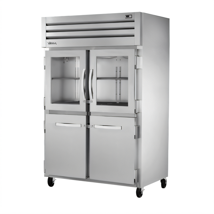 Product image #1 for True SPEC SERIES 2-Section Reach-In Combination Half-Swing Door Refrigerator with 2 Glass Half Doors and 2 Stainless Steel Half Doors