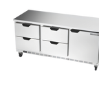Thumbnail image #1 for Beverage Air WTRD72AHC-4-FLT 72-Inch Three-Section Worktop Refrigerator, 4 Drawers, 1 Door, Flat Stainless Steel Top