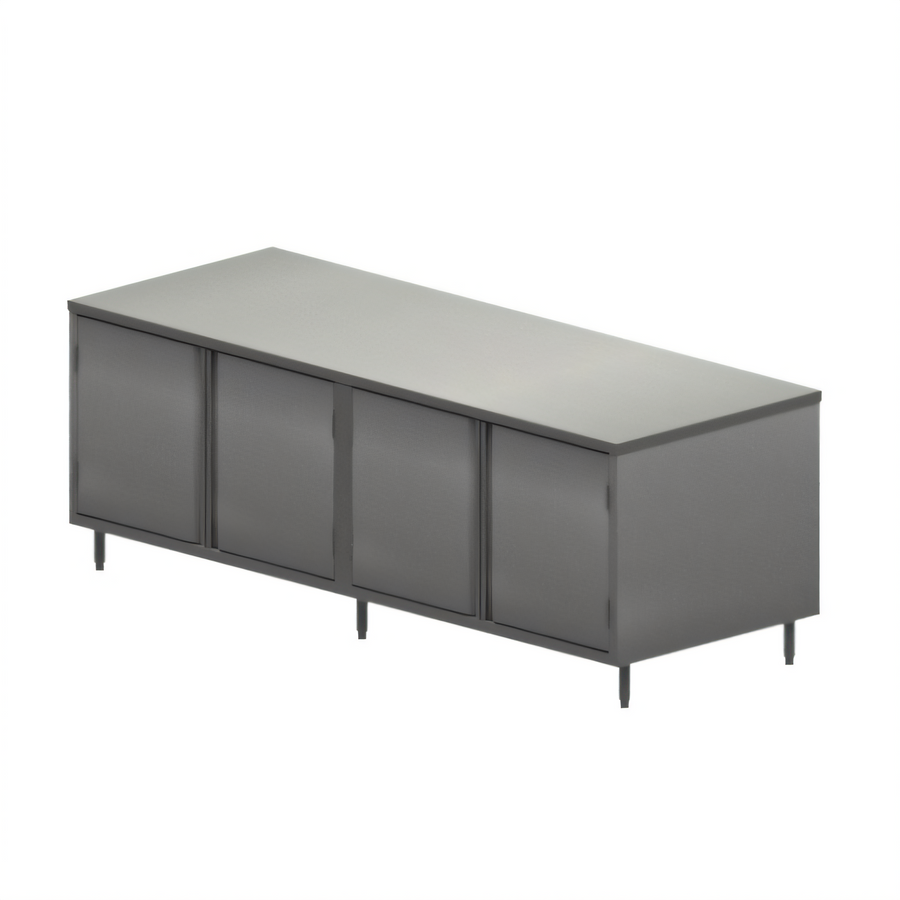 Product image #1 for BK Resources 96-Inch x 36-Inch Stainless Steel Chef Table with Cabinet Base and Hinged Doors