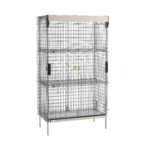 Product image #1 for Metro SlideSecure Super Erecta Stationary Chrome Wire Security Cage with Sliding Doors and 2 Intermediate Shelves