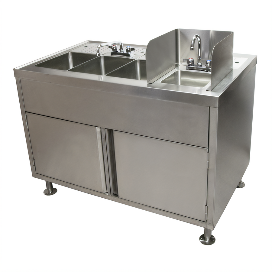 Product image #1 for BK Resources FTWS-4829L 48-Inch Stainless Steel All-In-One Food Truck Wash Station with Three-Compartment Sink and Hand Sink