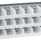 Thumbnail image #1 for Quantum QBR-3619-230-18CL 36-Inch Steel Louvered Bench Rack with 18 Clear Bins, Gray Enamel Finish