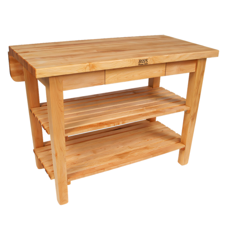 Product image #1 for Boos Block 60 Inch Freestanding Kitchen Island Work Table with 1-1/2 Inch Thick Edge Grain Maple Top, Drawer, Drop Leaf and Slatted Undershelves