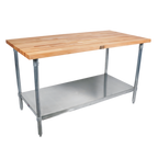 Thumbnail image #1 for John Boos TNS07 36" x 30" Maple Wood Top Work Table with 2-1/4" Thick Top and Stainless Steel Undershelf