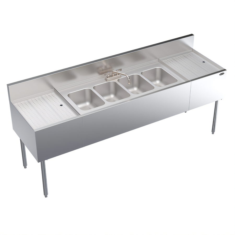 Product image #1 for Krowne Royal Series 84" Four-Compartment Underbar Sink Unit with 18" Drainboards and Deck-Mount Faucet