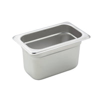 Winco 1/9 Size Solid Steam Table Pan, 4-Inch Deep, 24-Gauge 18/8 Stainless Steel
