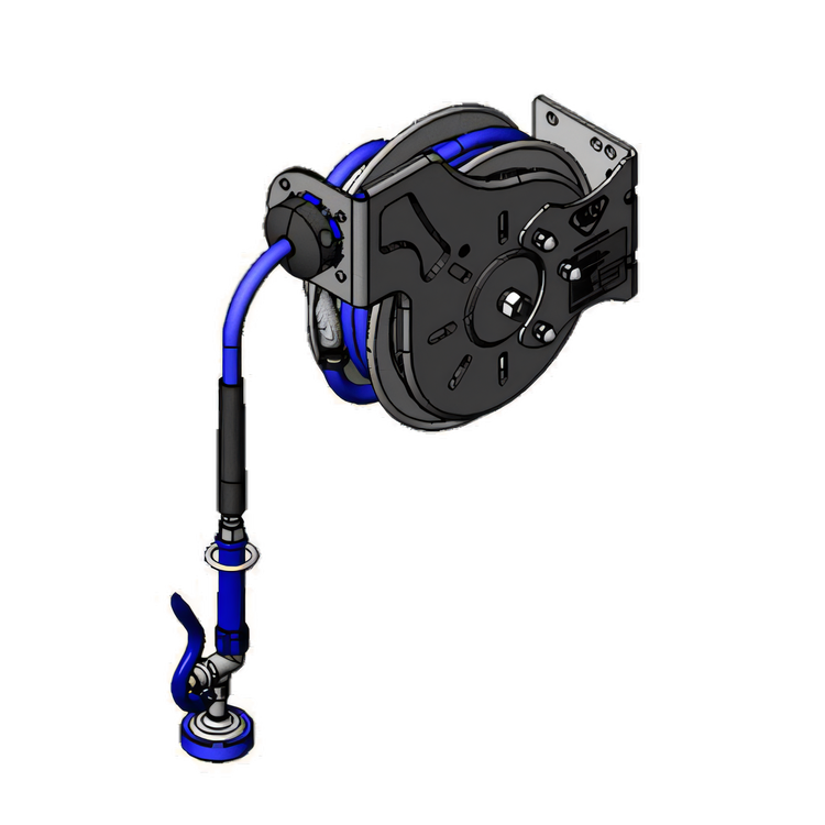 Product image #1 for T&S Brass Open Stainless Steel Retractable Hose Reel System with 15' x 3/8" Hose and Blue High-Flow Spray Valve