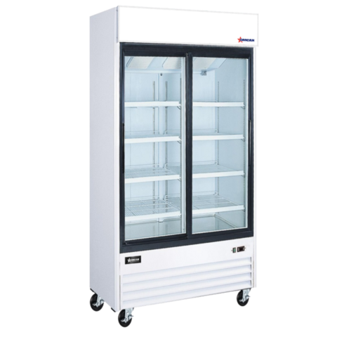 Product image #1 for Omcan Two-Section Reach-In Glass Door Merchandiser Refrigerator, 31.5 Cu. Ft., Bottom-Mount Self-Contained