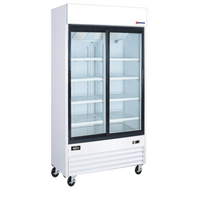 Omcan Two-Section Reach-In Glass Door Merchandiser Refrigerator, 31.5 Cu. Ft., Bottom-Mount Self-Contained