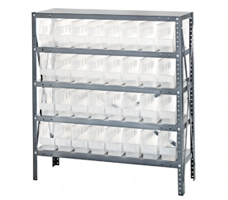 Product image #1 for Quantum Heavy-Duty Stationary Wire Shelving Unit with 5 Shelves and 18 Clear Bins, 36 x 12 x 39 Inches