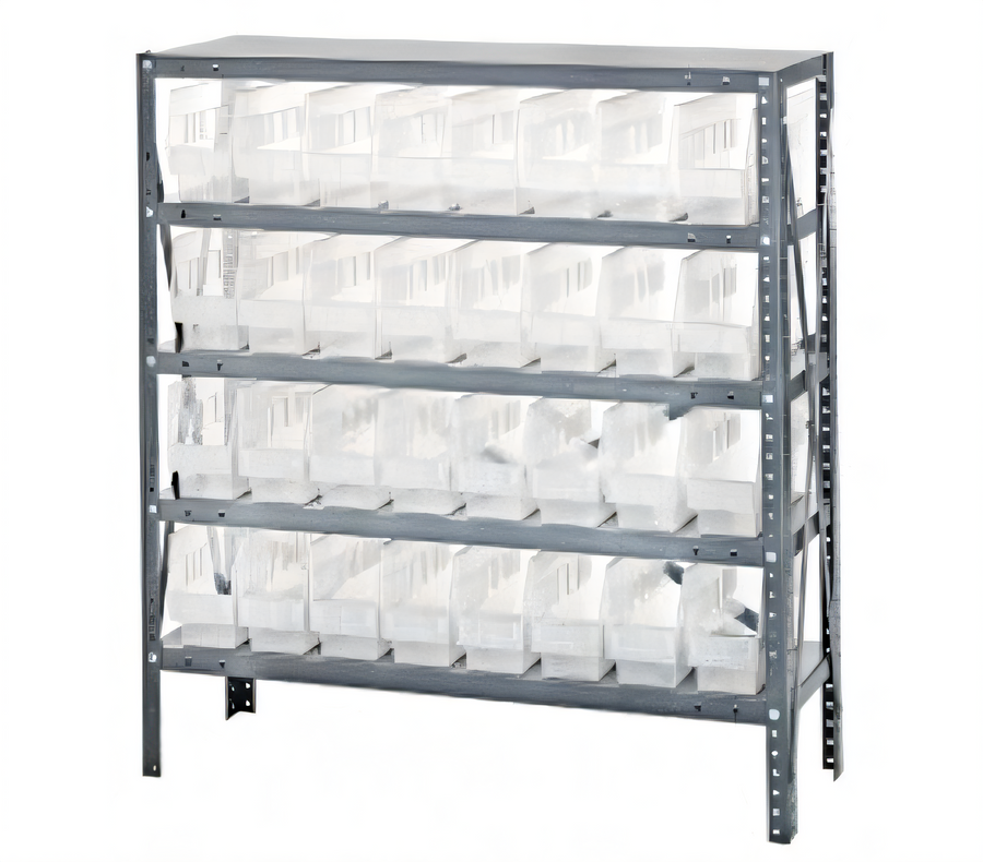 Product image #1 for Quantum Heavy-Duty Stationary Wire Shelving Unit with 5 Shelves and 18 Clear Bins, 36 x 12 x 39 Inches