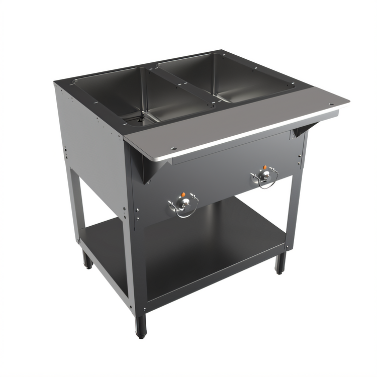 Product image #1 for BK Resources ST-SW-2 2-Pan Electric Steam Table with Sealed Wells, Open Shelf Base, and Cutting Board Shelf