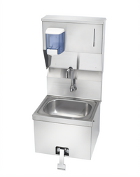 Krowne HS-16 Wall-Mounted Stainless Steel Hand Sink with Soap & Towel Dispenser and Knee Pedal Valves