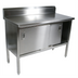 Thumbnail image #1 for John Boos Enclosed Work Table with Cabinet Base and Sliding Doors, 36 x 30 Inch, 14-Gauge 300 Series Stainless Steel Top, 5-Inch Backsplash