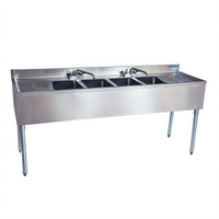 BK Resources 72-Inch 4-Compartment Underbar Sink with Left and Right Drainboards and Faucets