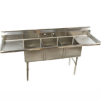 Thumbnail image #1 for Klinger's Trading ECS32D 84-Inch Three-Compartment Stainless Steel Sink with Double Drainboards and 9-Inch Backsplash
