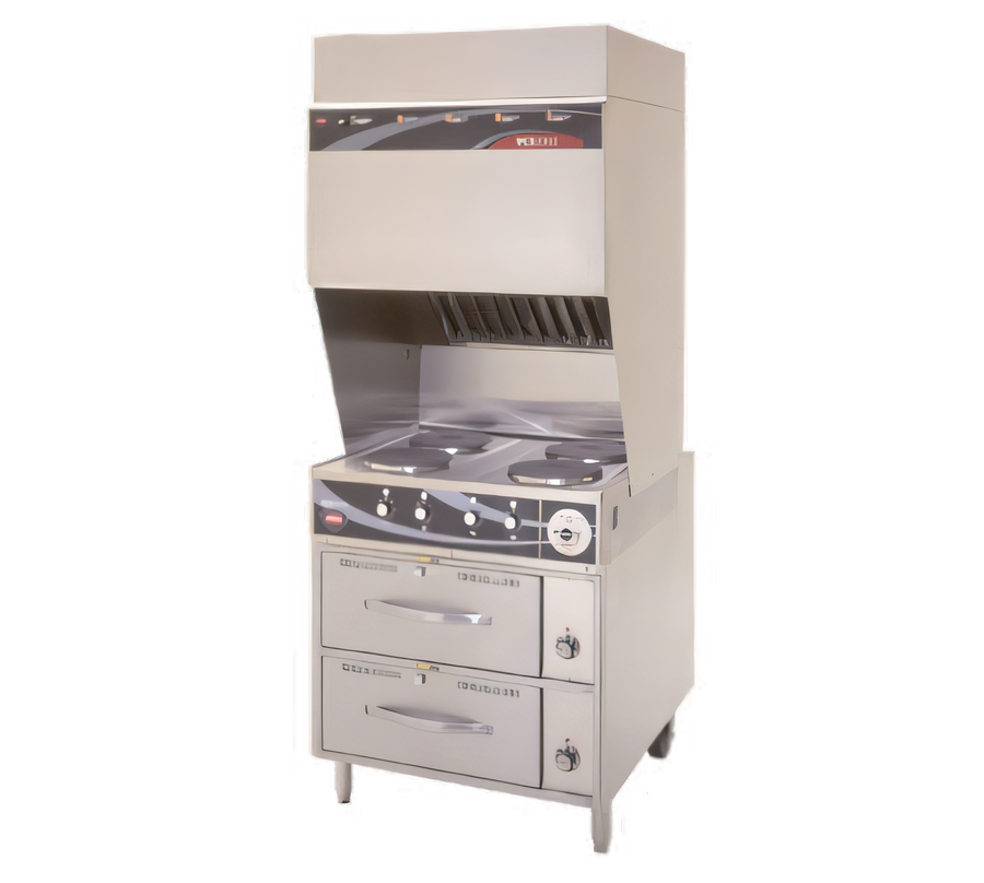 Product image #1 for Wells Ventless Electric Cooktop with 4 French Plates, Self-Contained Hood, and 2-Drawer Warmer Base