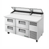 Thumbnail image #1 for True 67-Inch 2-Section Pizza Prep Table with 4 Drawers and Self-Contained Side-Mounted Refrigeration