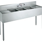 Thumbnail image #1 for Krowne CS-1860 60-Inch 20-Gauge Stainless Steel 3-Compartment Sink with Dual Drainboards, Faucet, and Legs